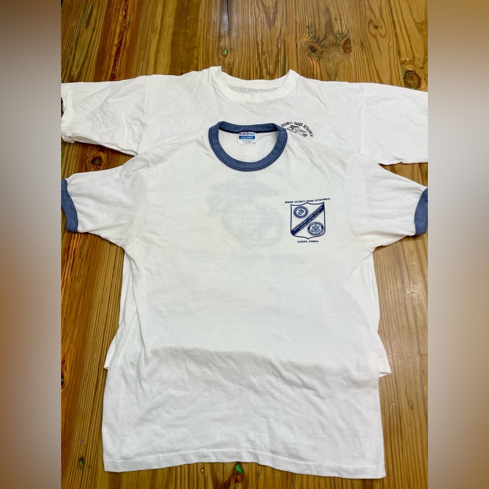 VTG USMC Marine Security Guard Detachment  Lot 2 Shirts Zambia Dakar 80s Large